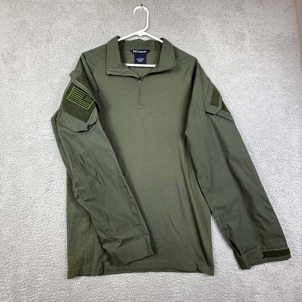 5.11‎ Tactical Series Long Sleeve Henley Shirt Mens L Green USA Flag Patch
